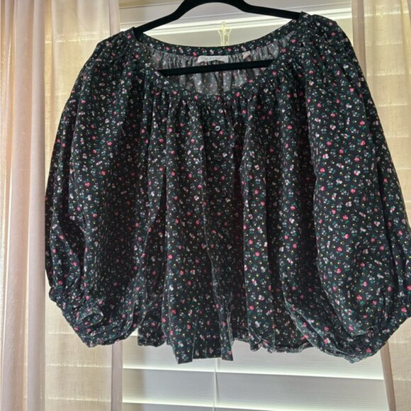 Doen Jeanne Top in Mirbeau’s Garden – Black Floral Peasant Blouse, XS - Picture 2 of 5